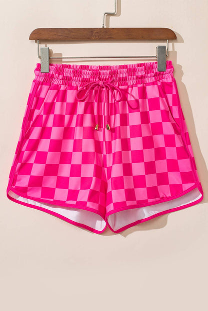 Checkered Drawstring Elastic Waist Casual Shorts