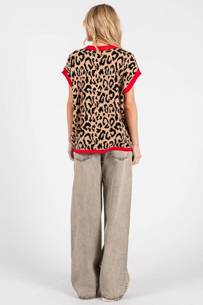 LEOPARD PRINT SLEEVELESS KNIT SWEATER VEST
