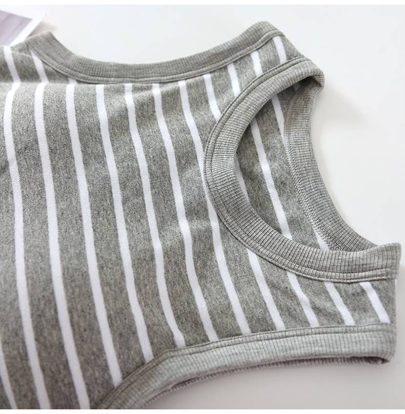 Stripe Tank w Shelf Bra: Grey/White