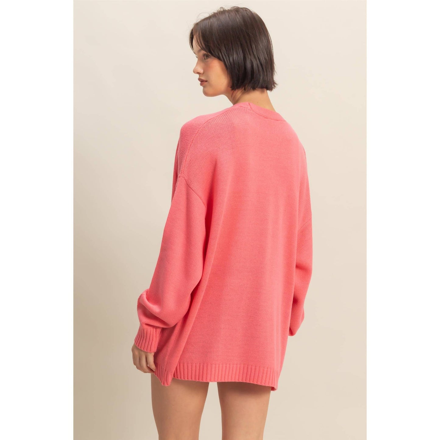 Oversized Cardigan With Pockets: TAFFY PINK