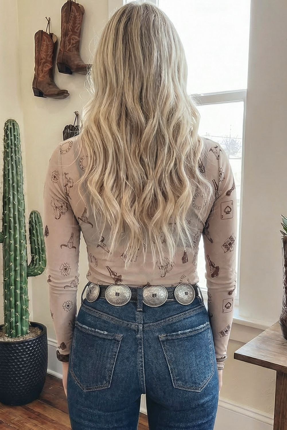 Western Mesh Mock Neck Top: Western