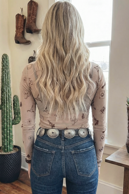 Western Mesh Mock Neck Top: Western