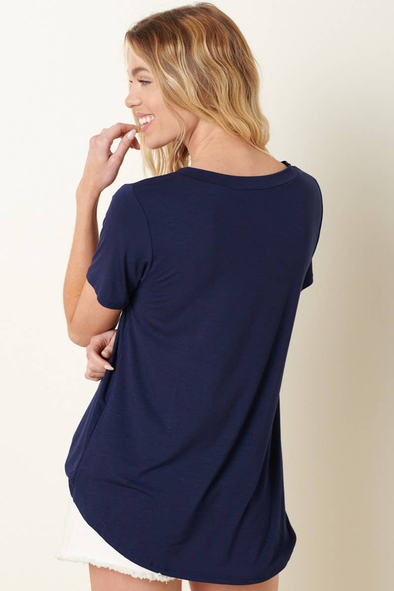BAMBOO ROUND NECK SHORT SLEEVE TOP-NAVY
