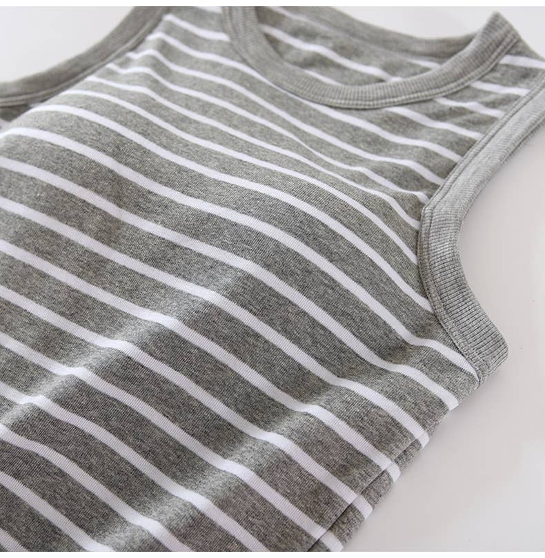 Stripe Tank w Shelf Bra: Grey/White