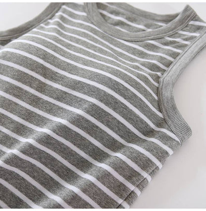 Stripe Tank w Shelf Bra: Grey/White