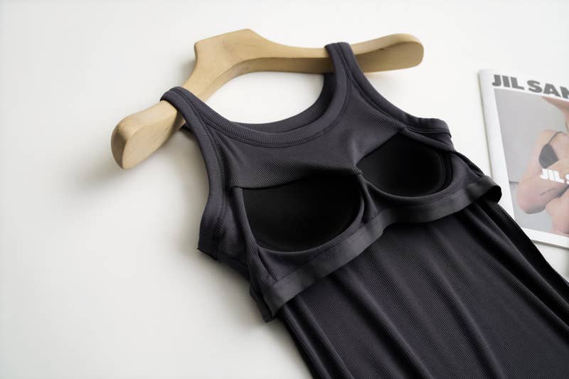 Rib Soft tank top w built in bra: Black