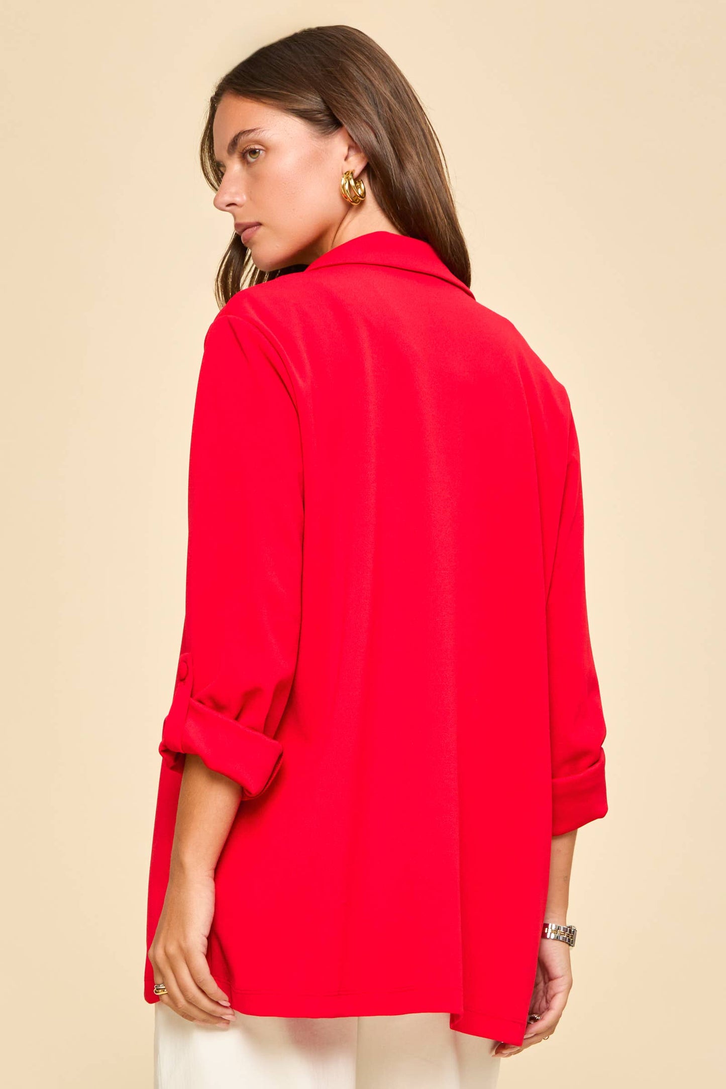 Open Front Boyfriend Blazer: Red
