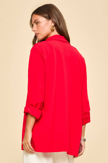 Open Front Boyfriend Blazer: Red