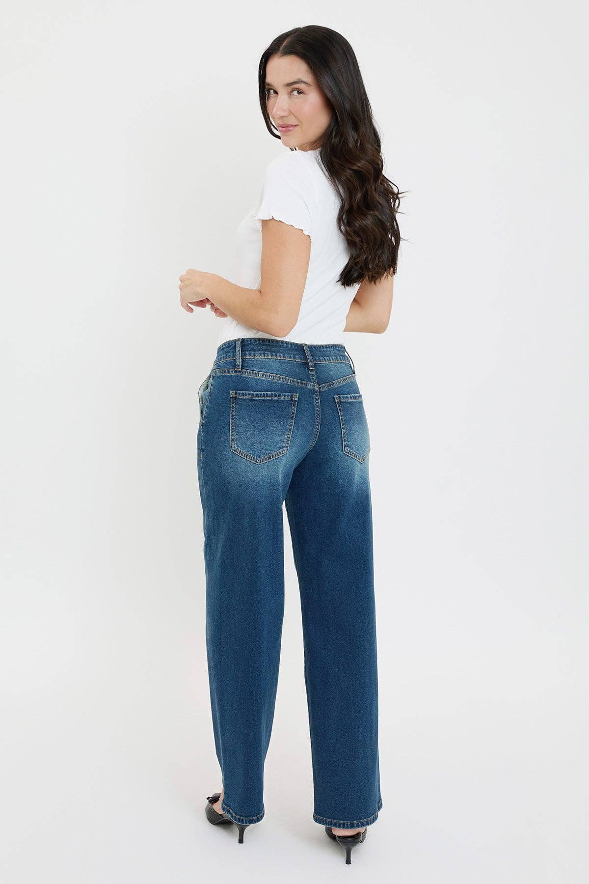 Mid Rise Front Seam Wide Leg Jeans