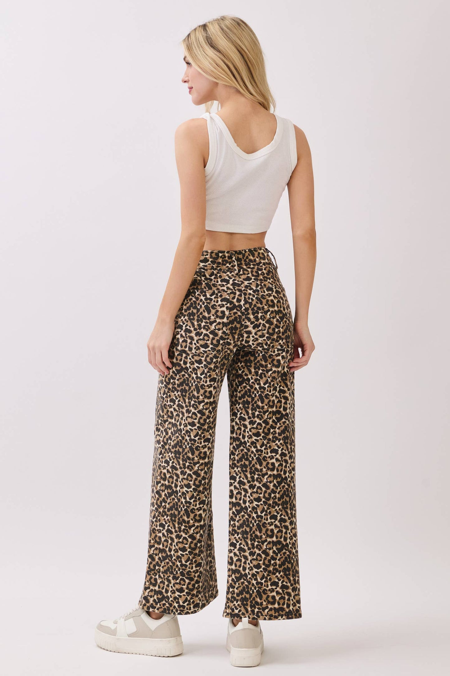 Stretch Twill Leopard Wide Leg Pants