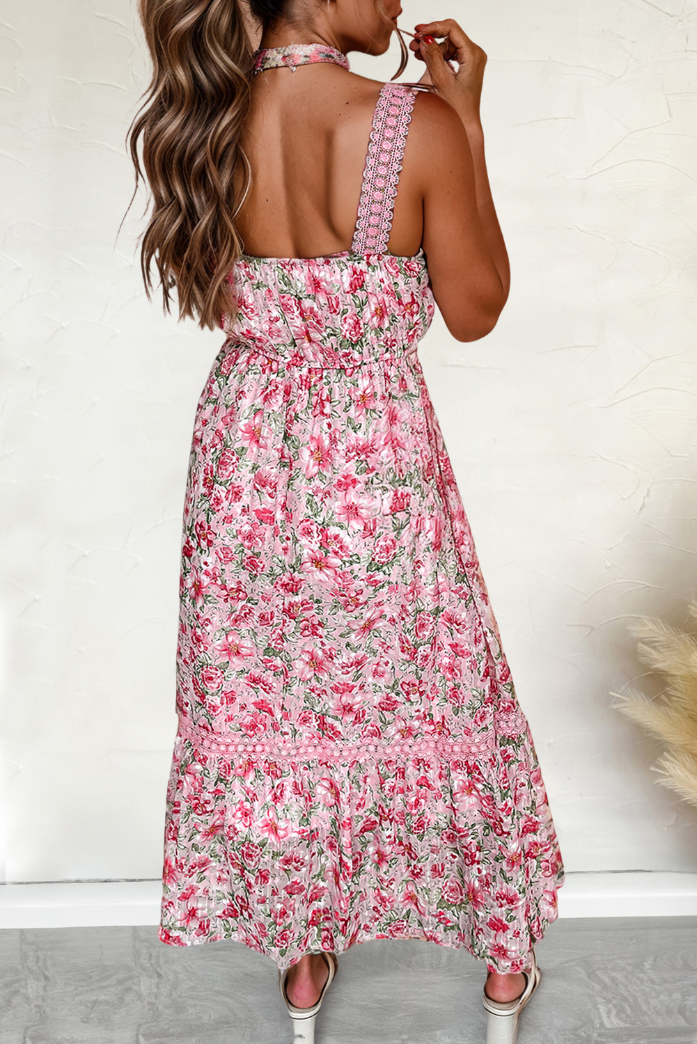 Floral Lace Empire Waist Maxi Dress