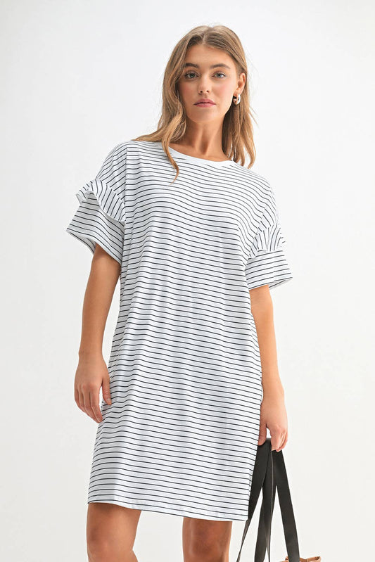 Stripe Ruffled Short Sleeve Dress