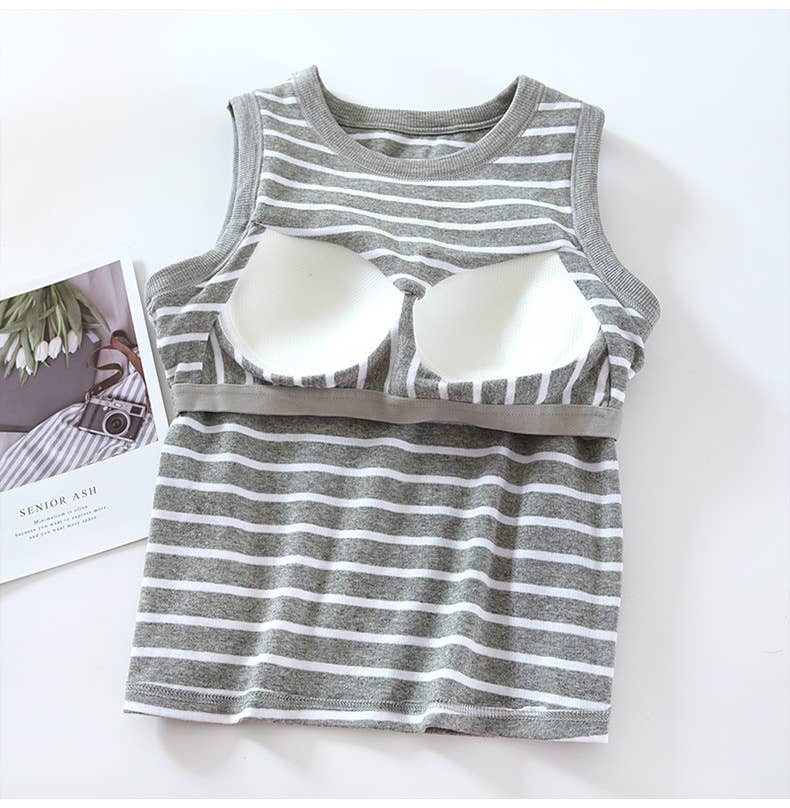 Stripe Tank w Shelf Bra: Grey/White