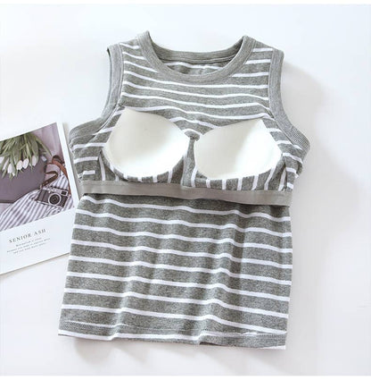 Stripe Tank w Shelf Bra: Grey/White