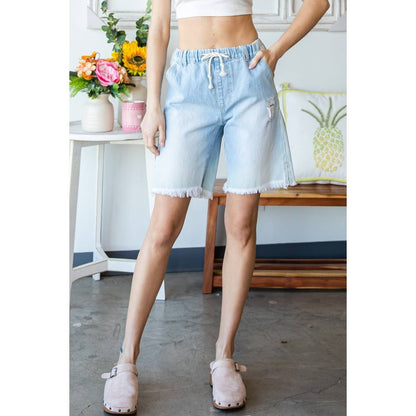 Elastic Waist Denim Shorts: LT Denim