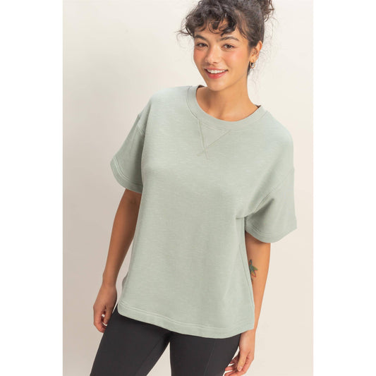 Crew Neck Short Sleeve Top: SAGE GREEN