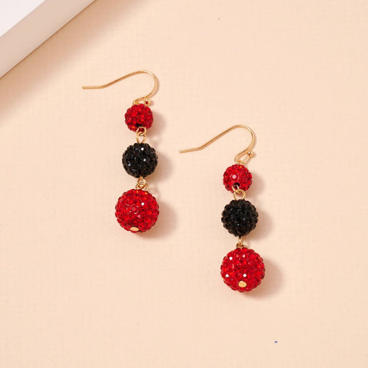 Game Day Rhinestone Dangling Earrings: Red/Black