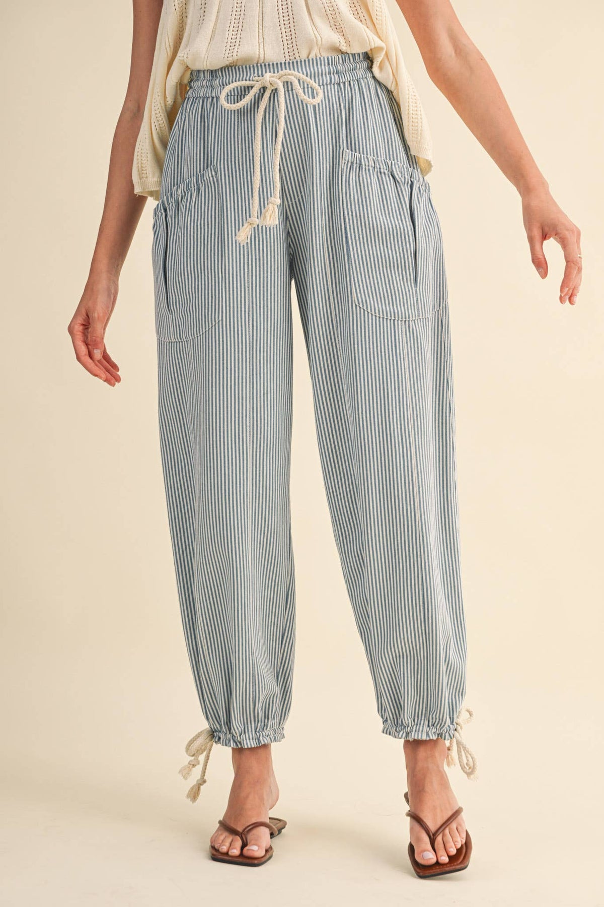 Striped Parachute Pants: Denim