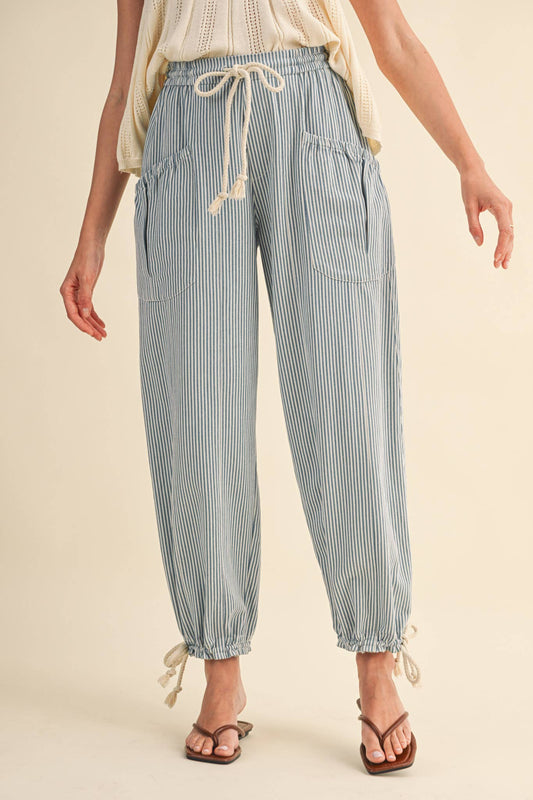 Striped Parachute Pants: Denim
