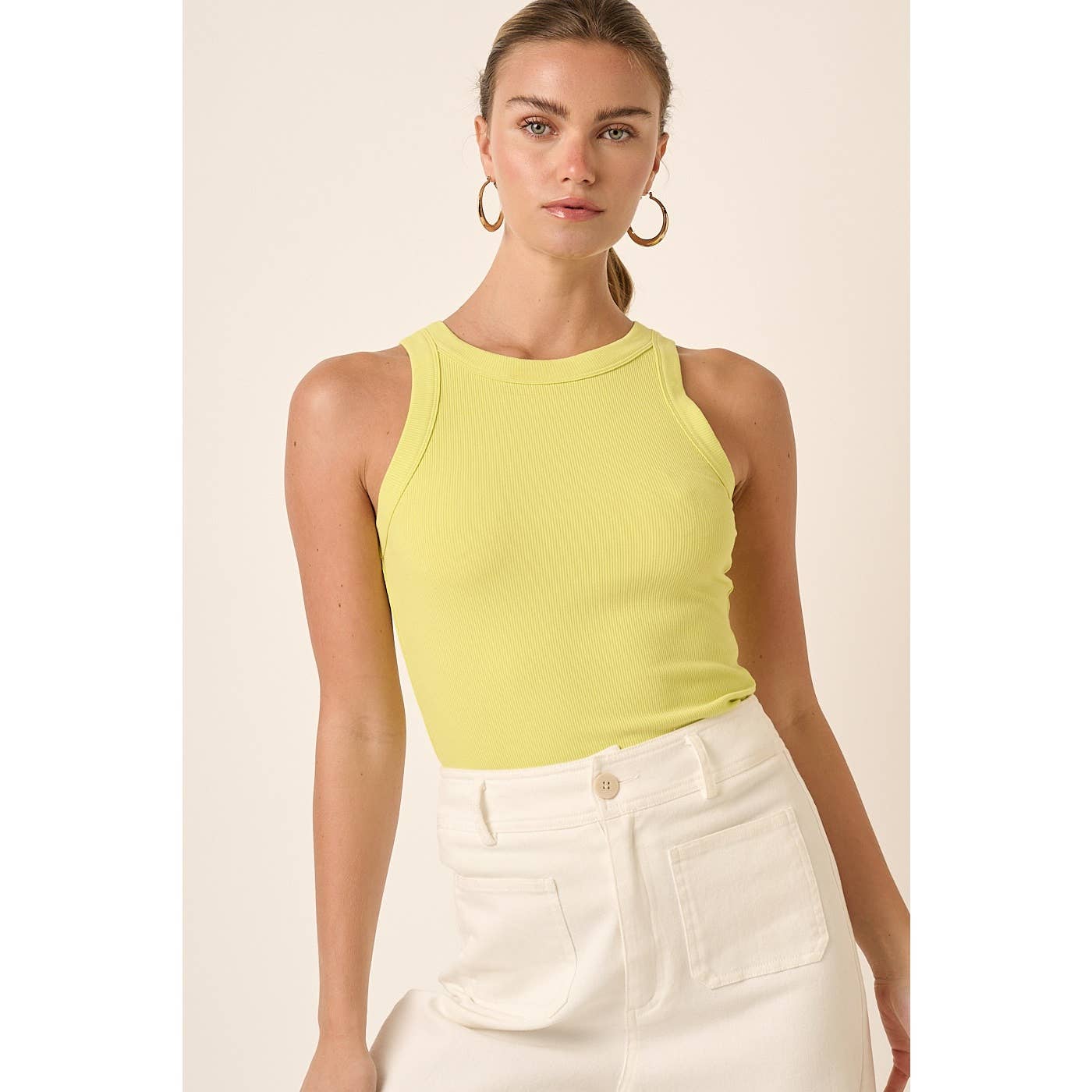 RIB KNIT ROUND NECK TANK: LIME
