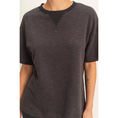 Crew Neck Short Sleeve Top: BLACK