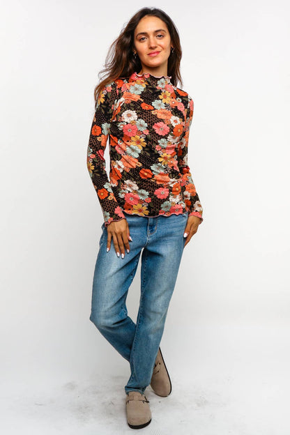 Fall Floral Mock Neck Top