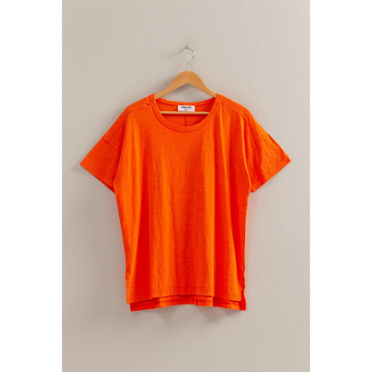 Short Sleeve Relaxed Basic Washed Tee: TOMATO