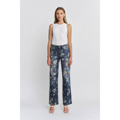 HIGH RISE WIDE LEG FLORAL DENIM