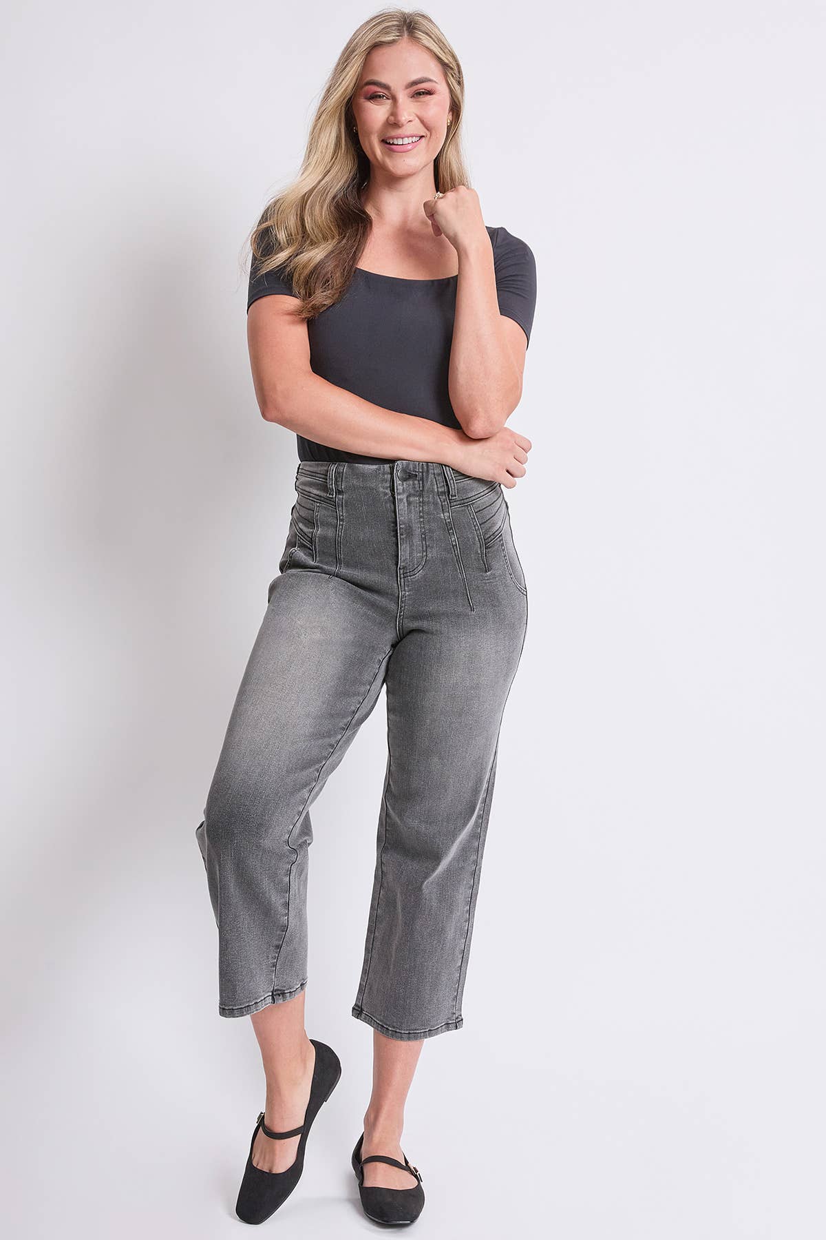 HR Crop Wide Leg Jeans-Grey