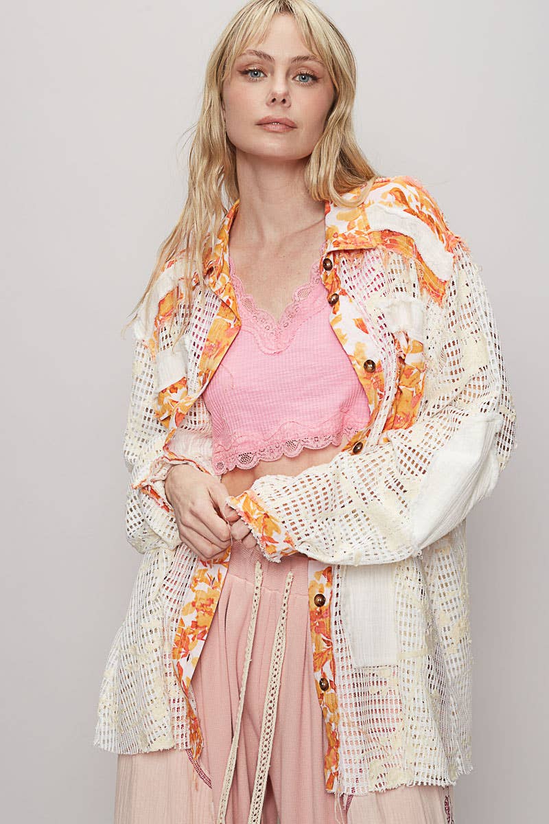 Blue Crochet Lace Floral Top