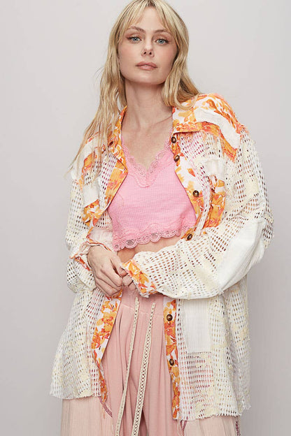 Blue Crochet Lace Floral Top