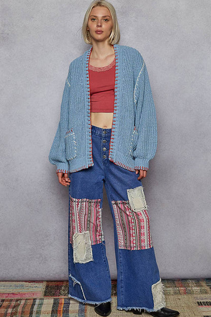 Powder Blue Blanket Stitch Cardigan