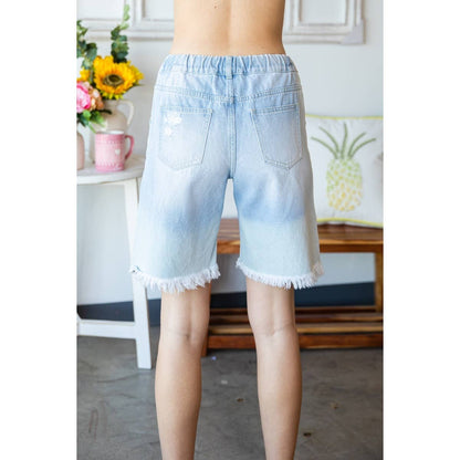 Elastic Waist Denim Shorts: LT Denim