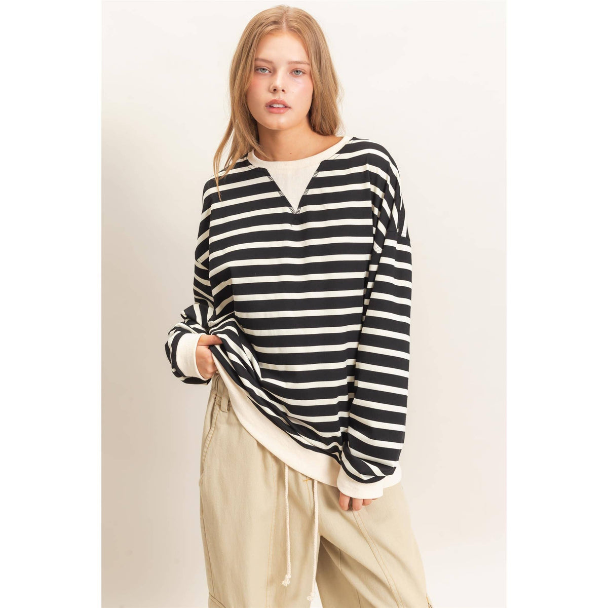 Black Striped Long Sleeve Pullover
