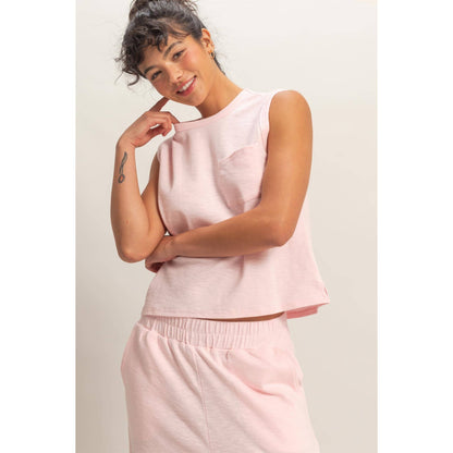 Sleeveless Cotton Top With Pocket: SOFT PINK