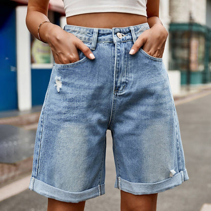 RIPPED AND CUFFED DENIM SHORTS