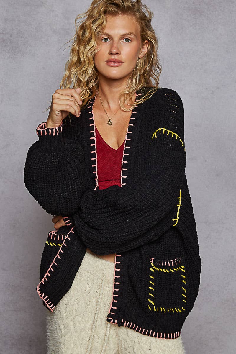 Powder Blue Blanket Stitch Cardigan