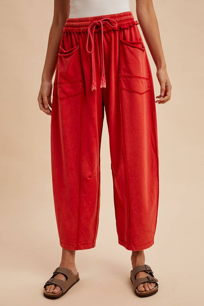 Mineral Wash Barrel Knit Pants: MINERAL RED