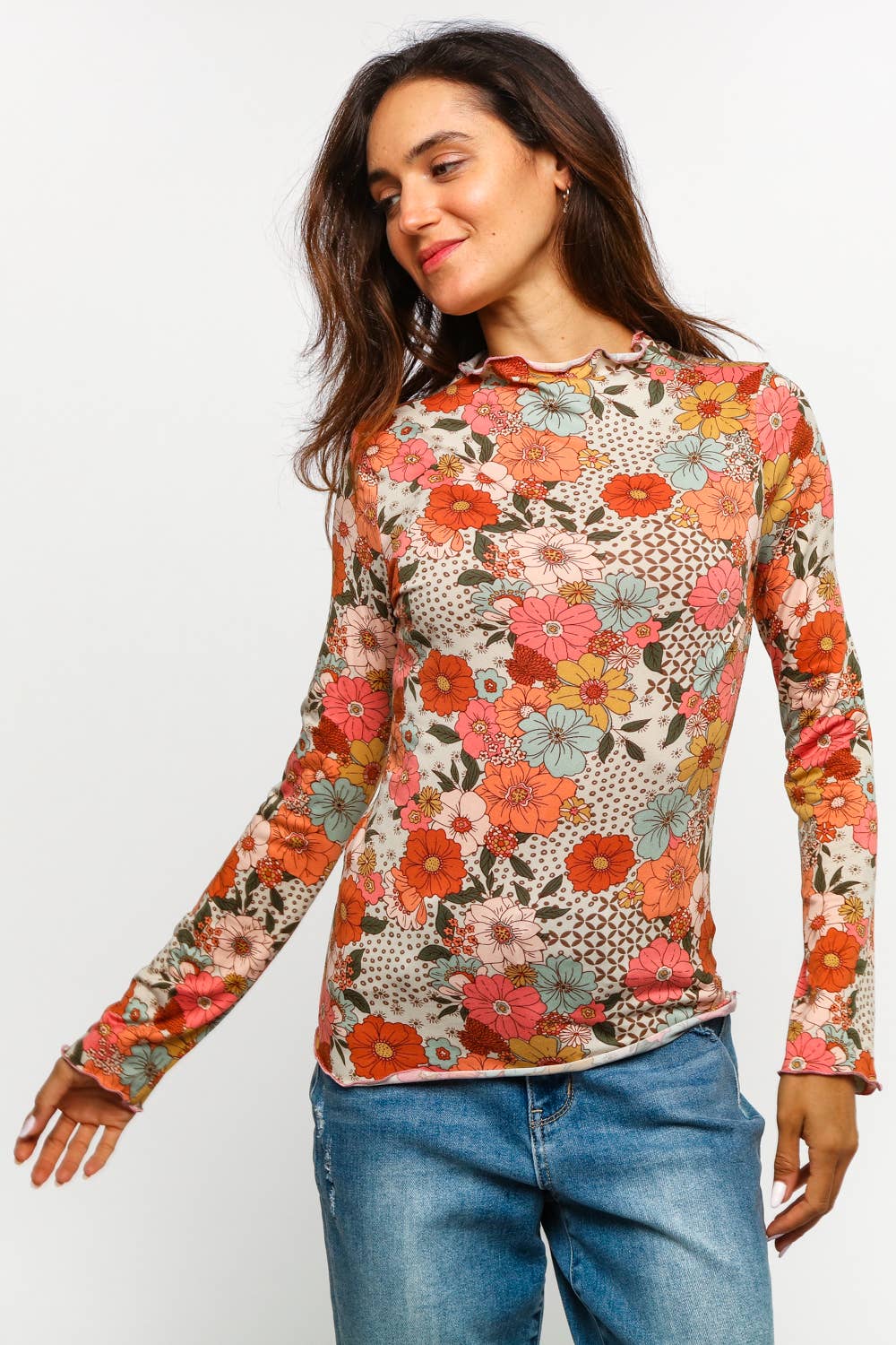 Fall Floral Mock Neck Top