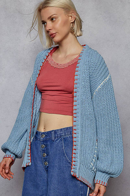 Powder Blue Blanket Stitch Cardigan