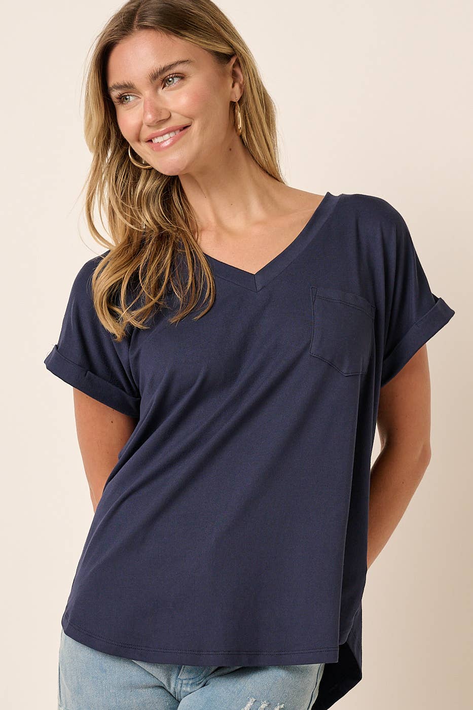 V-NECK POCKET DETAIL DOLMAN KNIT TOP