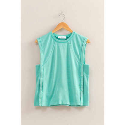 Round Neck Sleeveless Top: TURQUOISE