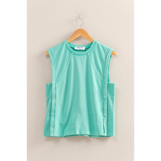 Round Neck Sleeveless Top: TURQUOISE