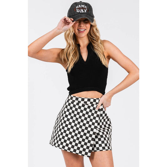 GAME DAY CHECKERED WRAP FRONT SKORT