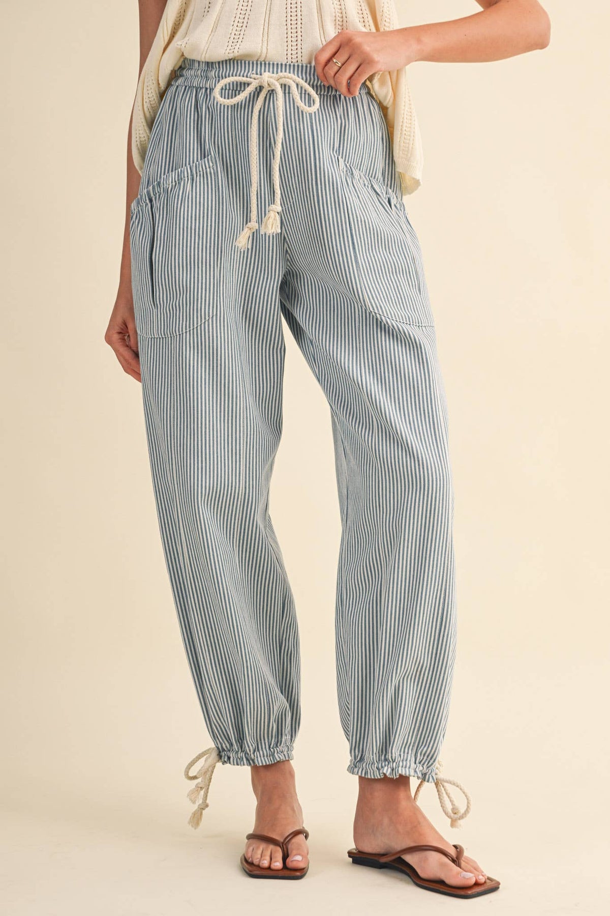 Striped Parachute Pants: Denim
