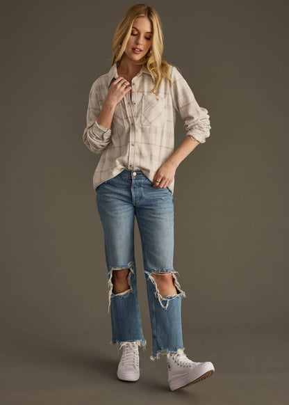 Lt. Tan, Brown & Gray Plaid Button Up