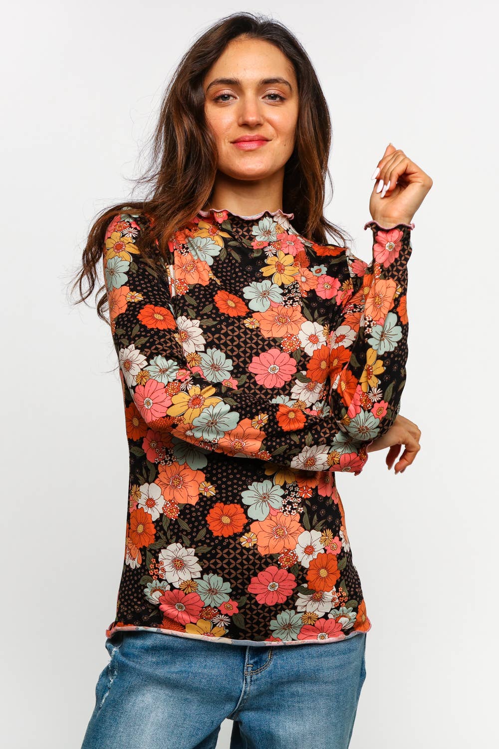 Fall Floral Mock Neck Top