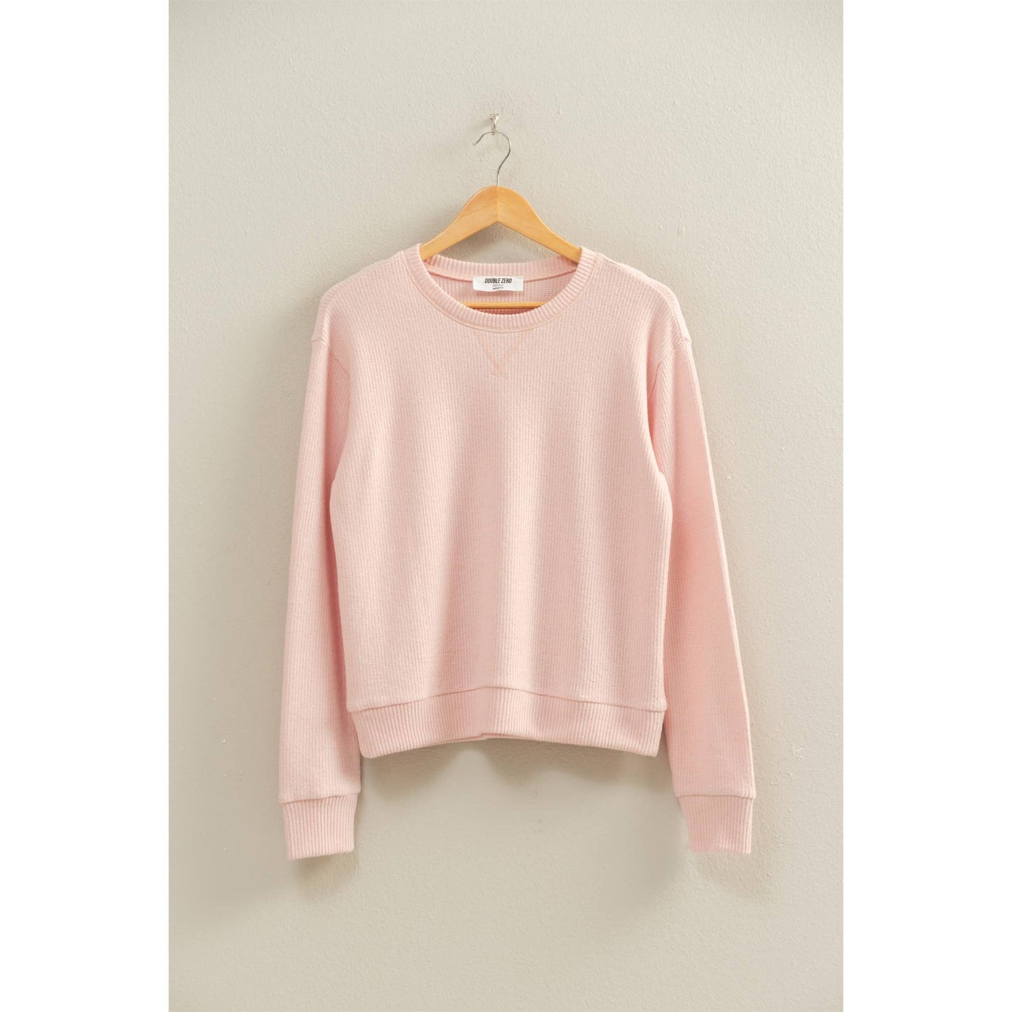 Brushed Crew Neck Long Sleeve Top: PINK FROST