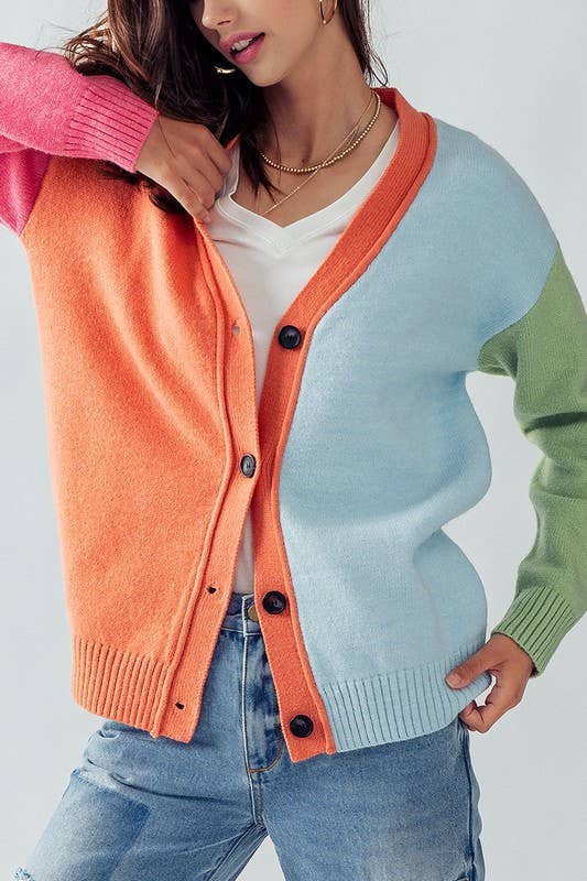 HAILEE MULTI COLOR CARDIGAN SWEATER (Orange)