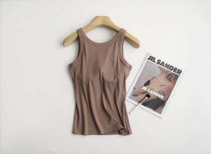 Rib Soft tank top w built in bra: Cocoa